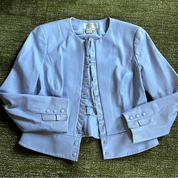 Worth Petite Lavender Leather Jacket with Ruffle Detail. Size small petite - Picture 2 of 5